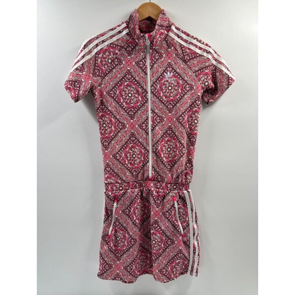 Adidas Girls L Pink Pattern Dress Full Zip Short Sleeve Sporty Track Tennis Logo - Picture 1 of 11